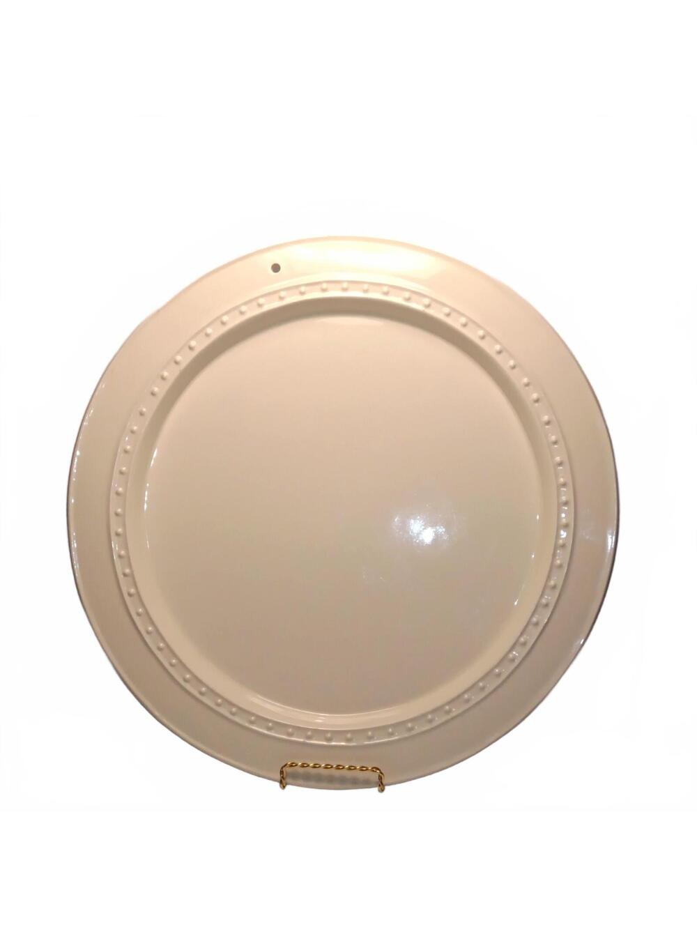 Nora Fleming Retired Pearl Dot 15” Round Ceramic Platter Serving Tray White